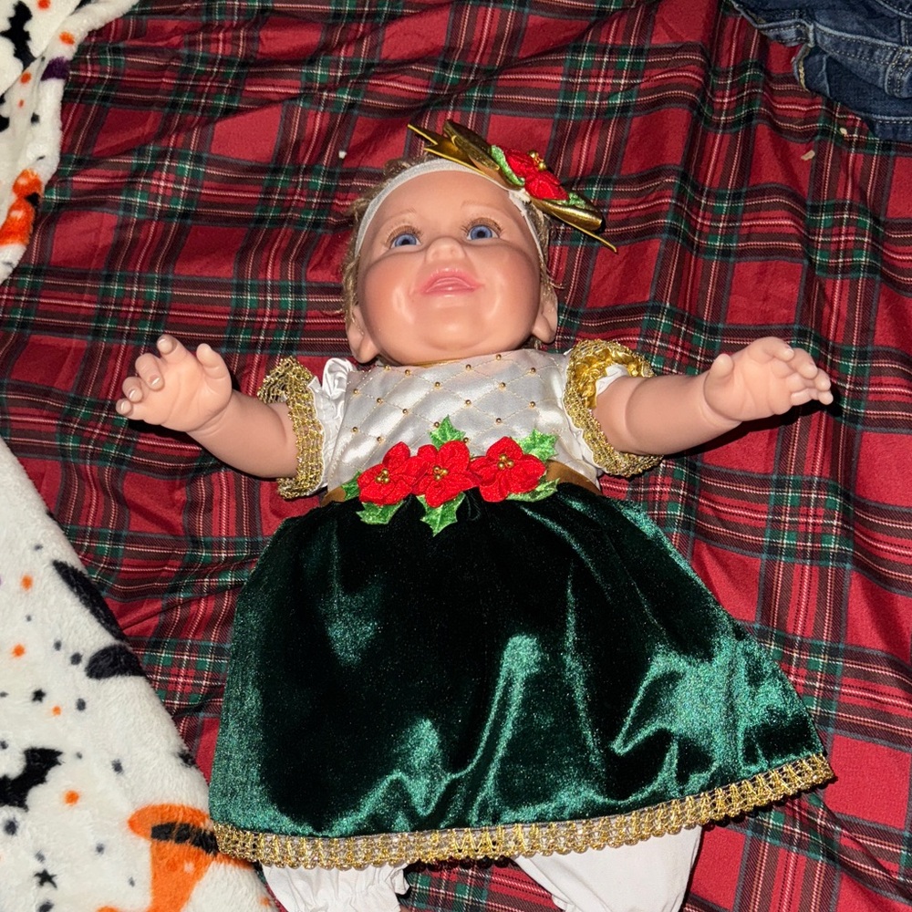 Charming Green and Gold Holiday Doll Costume